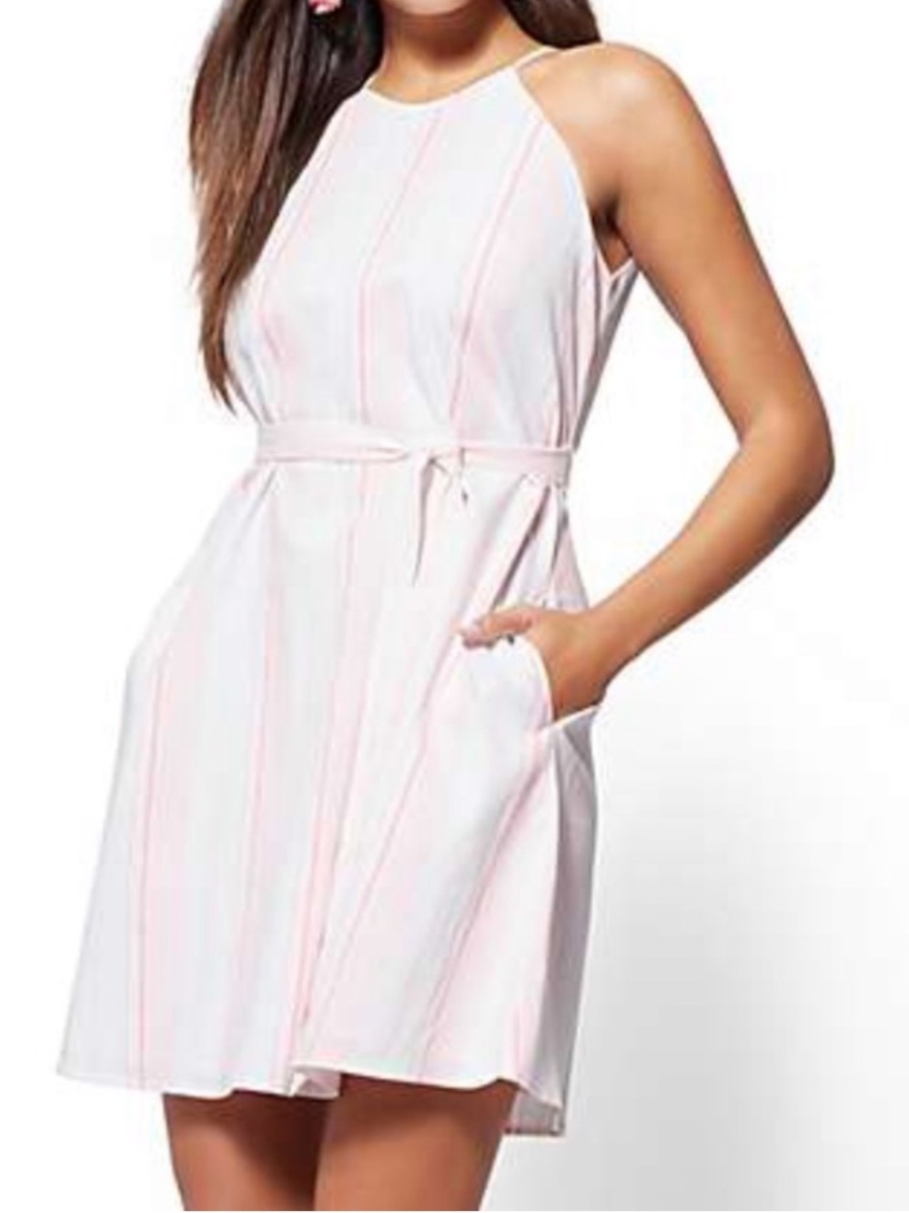 New York & Company Pink shift halter dress Sleeveless Casual Pockets Summer S XL